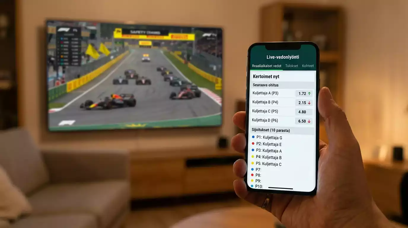 F1 live-vedonlyönti: reaaliaikaiset vedot kilpailun aikana turva-autojaksoilla